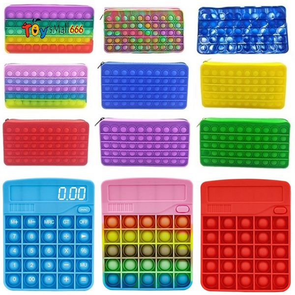 

pencil case fidget toys calculator push bubble squeeze toy silicone bubble stationery storage bag for kids gift