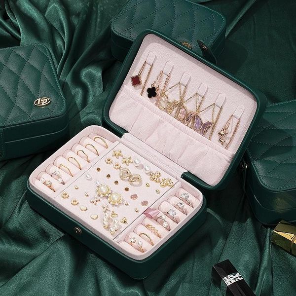 

jewelry pouches, bags box for women large capacity multi-functional convenient earrings ring necklace storage case 2021, Pink;blue