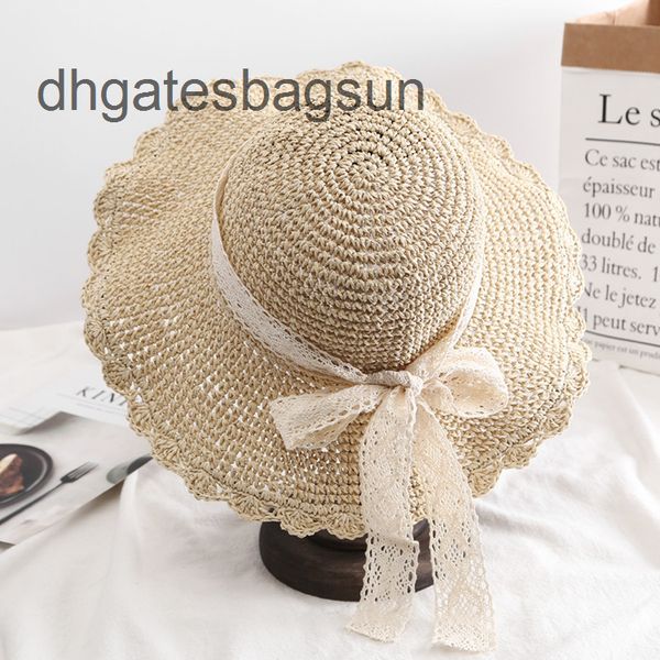 

brand cap and carves straw hat girl small fresh sunshade lace tie bow hat children's summer outing big eaves beach sun, Blue;gray