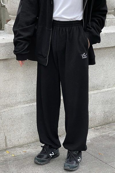 

men's pants spring and autumn korean version of the trend waffle casual pure color simple loose-fitting trousers, Black