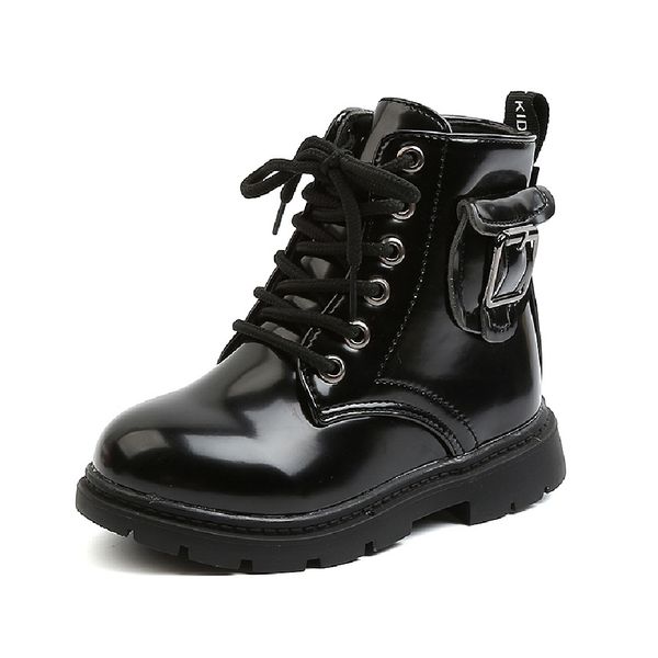 

patent leather kids boots autumn children fashion ankle boots baby british shoes for girls boys pocket boots toddler sneakers, Black;red