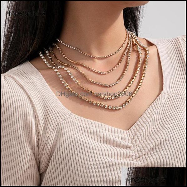 

& pendants jewelryingesight.z 5pcs/set rhinestone chain choker necklaces mti layered stylish shiny crystal long jewelry chains, Silver