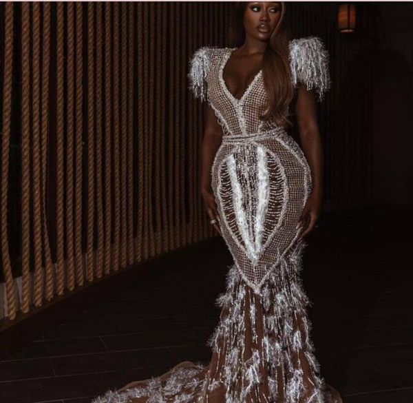 

evening dress v-neck mermaid pearls lace tassel yousef aljasmi kendal jenner women dress kim kardashian long sleevls, Black;pink