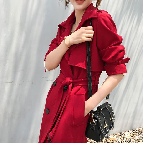 

women's trench coats casual long coat with chic female belt simple double breasted -wind trench fashion autumn jk334 oy5u, Tan;black