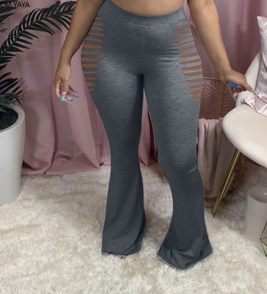 

high waist trousers women elastic wide leg flare hollow out pants leggings draped jogger pants sweatpants active wear, White