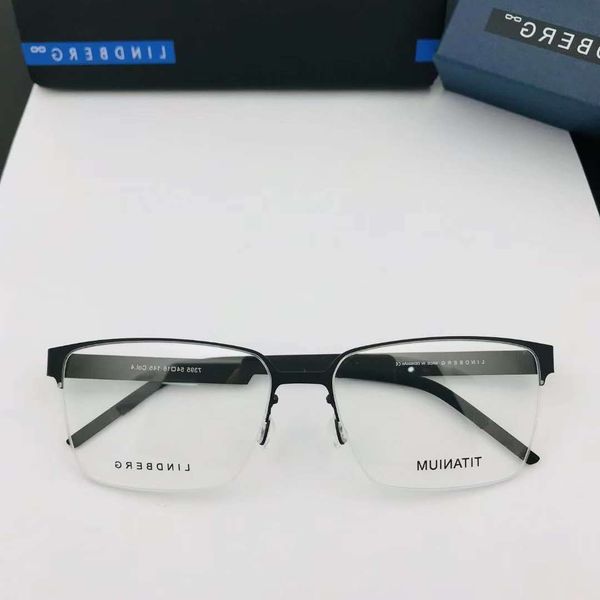 

linde wearing comfortable pure titanium half glasses frame ultra light business box 7395 men's model, White;black