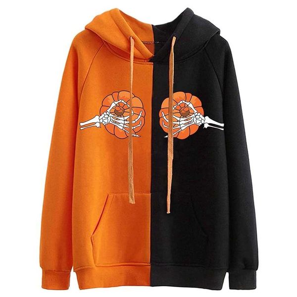 

women's hoodies & sweatshirts pumpkin horror hand sweatshirt autumn halloween long sleeve hooded casual plus size moletom feminino, Black