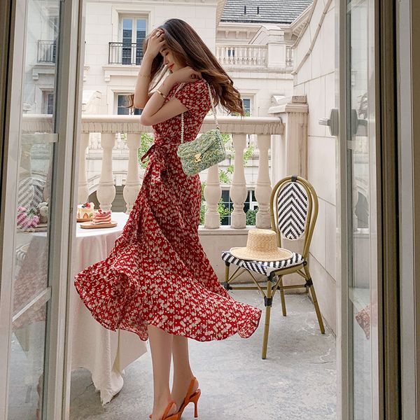 

new 2021 bohemian retro floral print summer es for women short sleeve v neck beach holiday club xojb, Black;gray