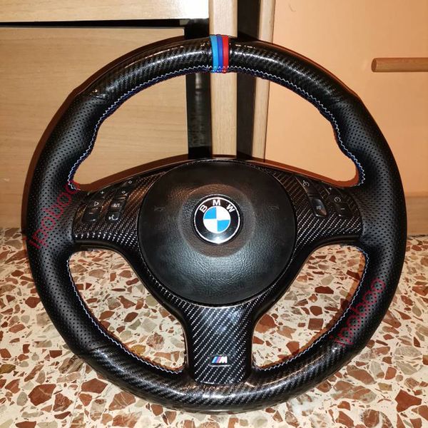 

5d carbon fiber &black hole leather hand sew wrap steering wheel cover for bmw e46 e39 330i 540i 525i 530i 330ci m3 2001-2003239b