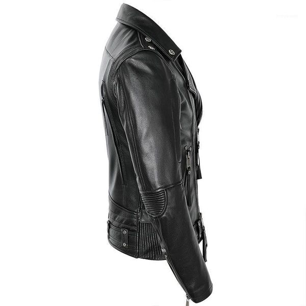 

men's jackets 2021 black american motorcycle style leather jacket men natural genuine cowhide slim fit biker's oblique zipper coat, Black;brown
