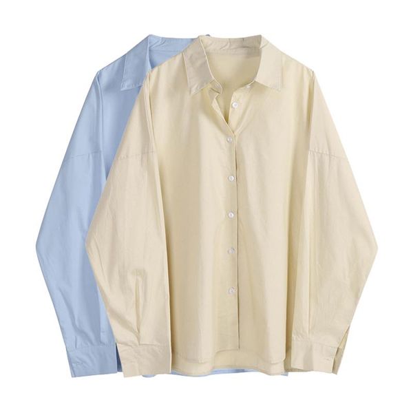 

women's blouses & shirts 2021 spring autumn women chic solid loose oversized long sleeve female simple boyfriends korean style blusa, White