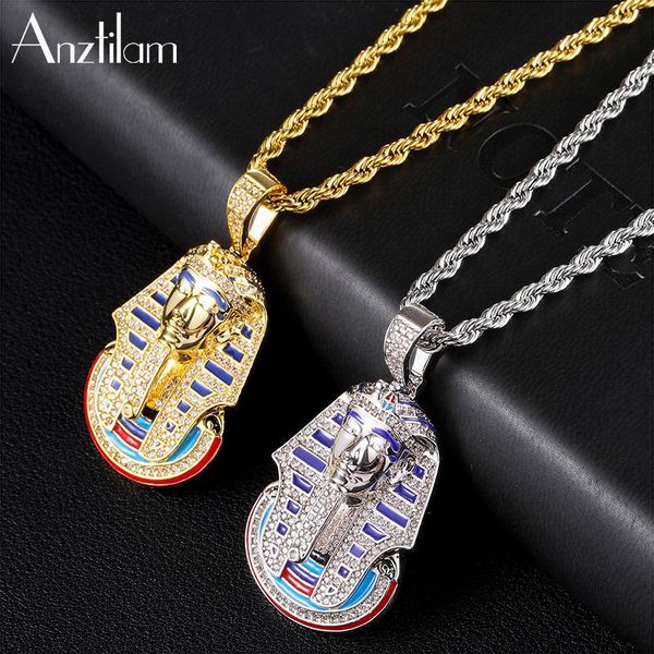 

pendant necklaces gold color bling egyptian pharaoh pendants micro paved + cubic zircon stone hip hop necklace for men jewelry gifts, Silver