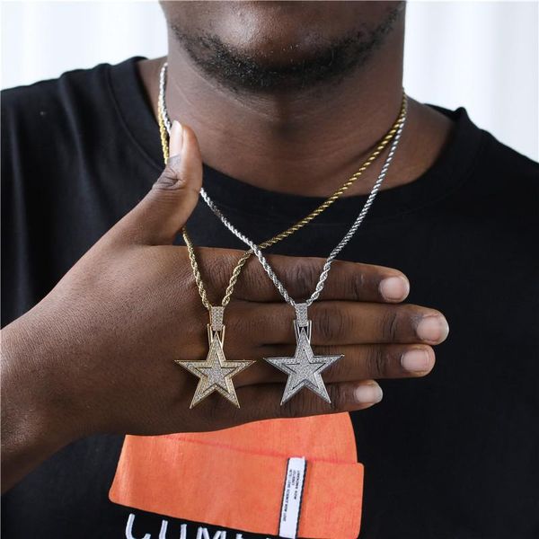 

pendant necklaces hip hop claw setting 5a+ cz stone bing iced out star pendants necklace for men rapper jewelry gift, Silver