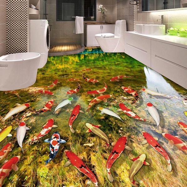 

wallpapers hd river carp nature 3d flooring wallpaper bathroom kitchen wear non-slip waterproof thickened self-adhesive mural wall paper
