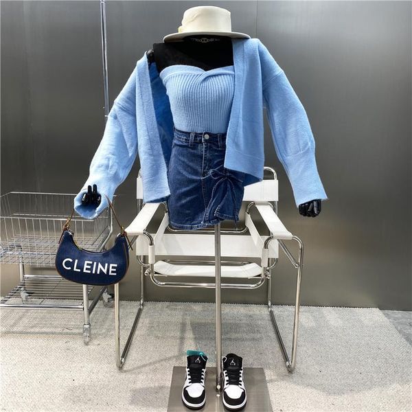 

women's knits & tees 2021 gentle and sweet foreign style loose sweater cardigan+pit strip slim fit bra vest fashion spice girl suit, White