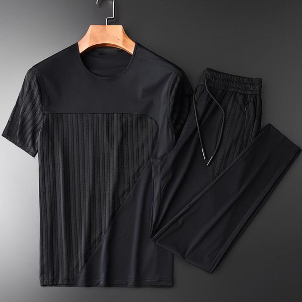 

summer men sets (t-shirt+pants) luxury curve matching short sleeve mens sets plus size 3xl 4xl casual sport man, Gray