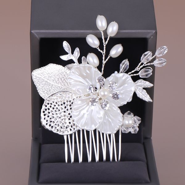 Silberne Perlen-Kristall-Hochzeits-Haarkämme, Schmuck-Accessoires für Braut-Blumen-Kopfschmuck für Frauen