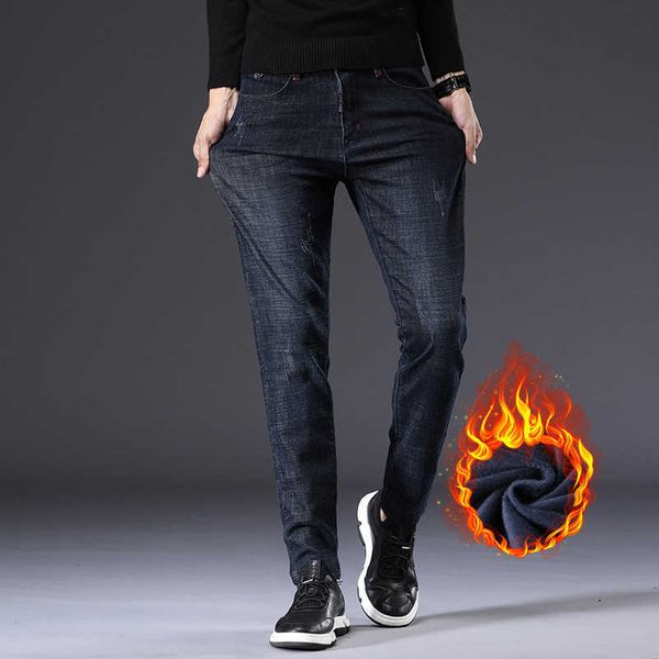 

men's jeans slim stretch plus veet thick all-match smcg, Blue
