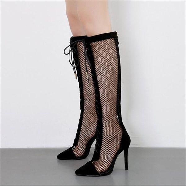

boots hollow out strap thin heel super high cool, Black