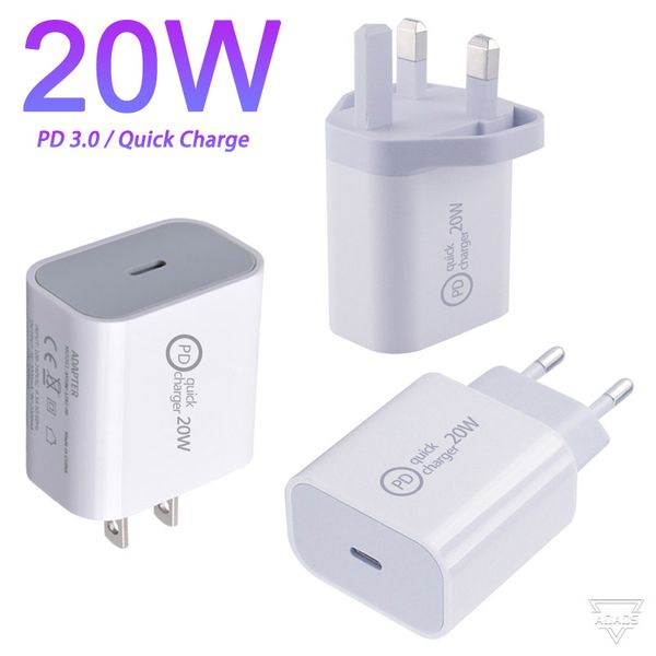 Carregadores de parede USB PD de 20 W Power Delivery Carregador rápido Adaptador TYPE C Plug Carregamento rápido para Samsung iPhone 12 11 Pro max