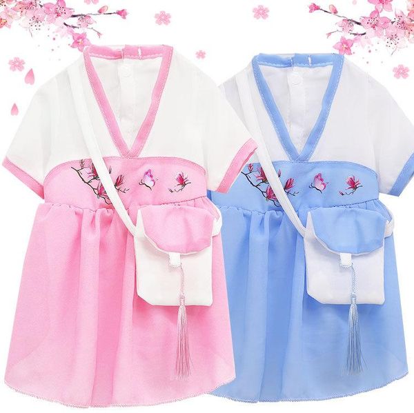 

dog apparel pet clothing han dynasty style skirt satchel bag pink chiffon clothes