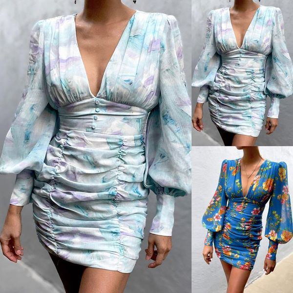 

casual dresses 2021 summer women's long sleeve fashion printed dress spring round neck slim fit bag hip fitted, Black;gray