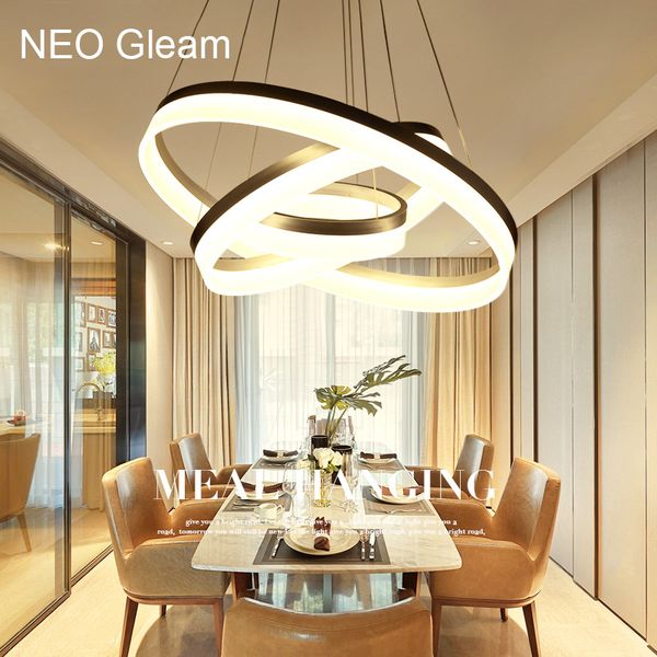 

2021 new luxo moderno crculo anel levou luz para sala estar iluminao lustre de acrlico branco sliver 85-265 aqqo