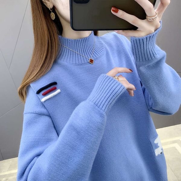 

semi turtleneck women's loose lazy style in autumn and winter, White;black