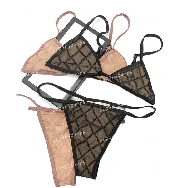 

vintage letters lace bikinis new style split beach bra briefs set womens soft breathable swimsuit lingerie bras 2 colors, Red;black