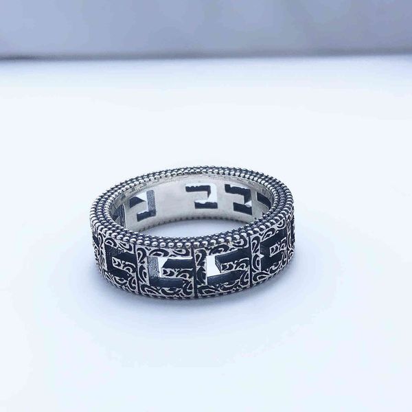 

s925 wide square pattern sterling silver ring hip hop couple ring