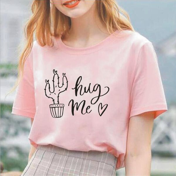 

women's t-shirt harajuku tee shirt femme funny cactus hug me print women tshirts short sleeve casual hipster plus size t, White