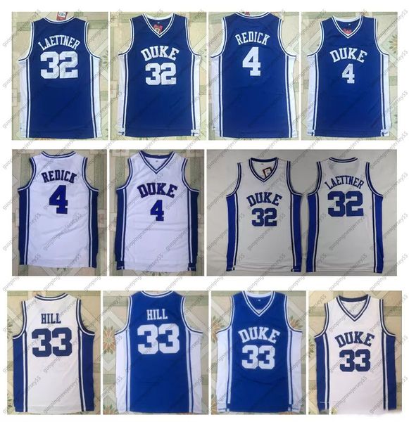 NCAA Herren-Trikot 33 Grant Hill 4 JJ Redick 32 Christian Laettner Blau Weiß Alle Nähte Günstige College-Basketball-Trikots