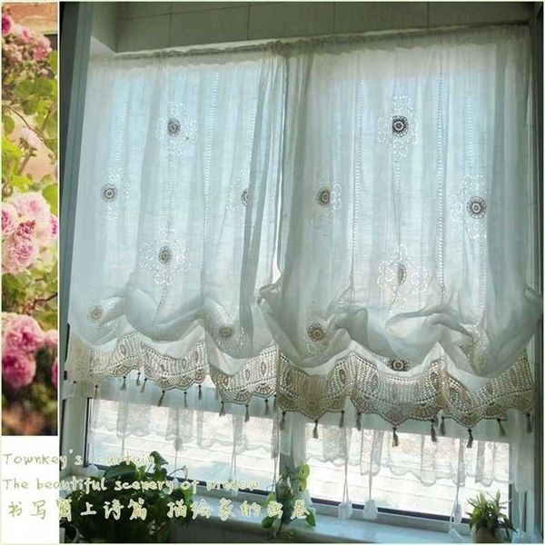 150 * 175cm Estilo Pastoral Ajustável Curtain Curtain Sala de Living Sombra Branco Tratamento de Janela para Windows 211203