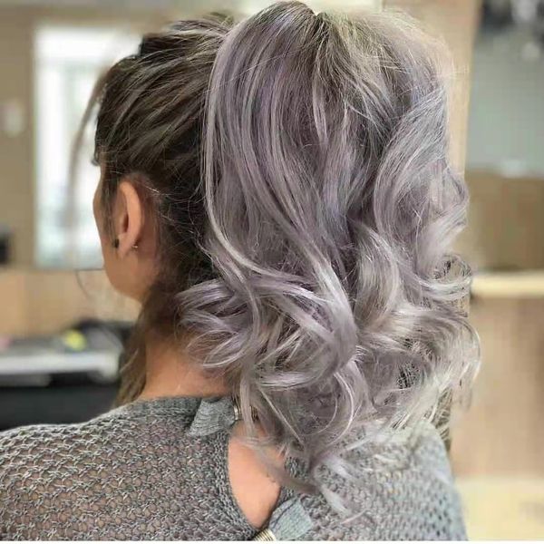 DIVA1 Silver LOGE LOUND ELEGLANT Messy Ponytail acconciatura Capelli Gray Piece Donne Ponytails Grigio Destensione del parrucchino umano Morbido comodo 120 g 140g