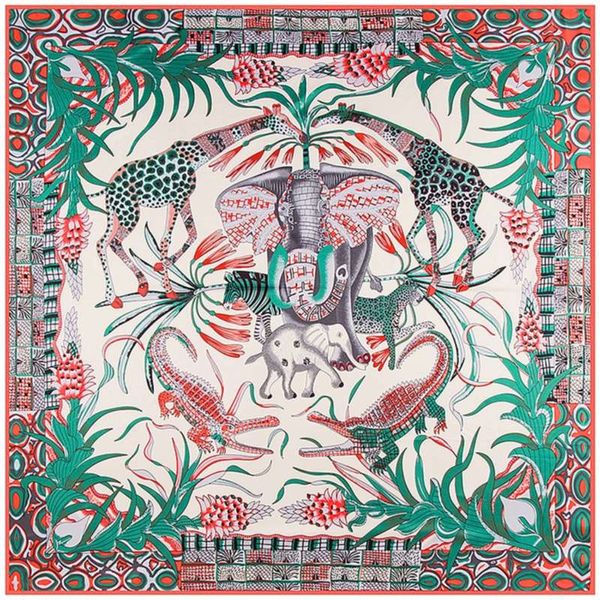 Marca de Luxo Grande Tamanho Animal Imprimir Lenço Mulheres Square Twill Silk Elefante xalés Bandanas Atacado 130 * 130cm 210928