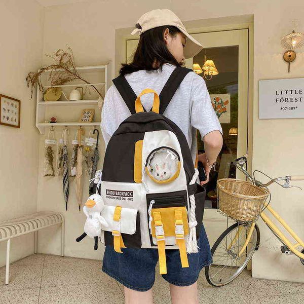 Fêmea Harajuku Nylon Bag Kawaii Menina Faculdade Estudante Mochila Impermeável Moda Senhoras Saco Saco Livro Mulheres Backpack New Y1105