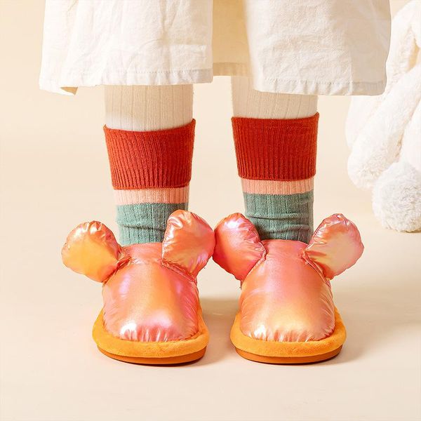 

slippers winter soft kids indoor floor waterproof shoes warm fluffy house children non-slip, Black