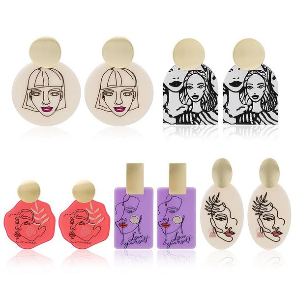 

stud abstract face acrylic earrings, Golden;silver