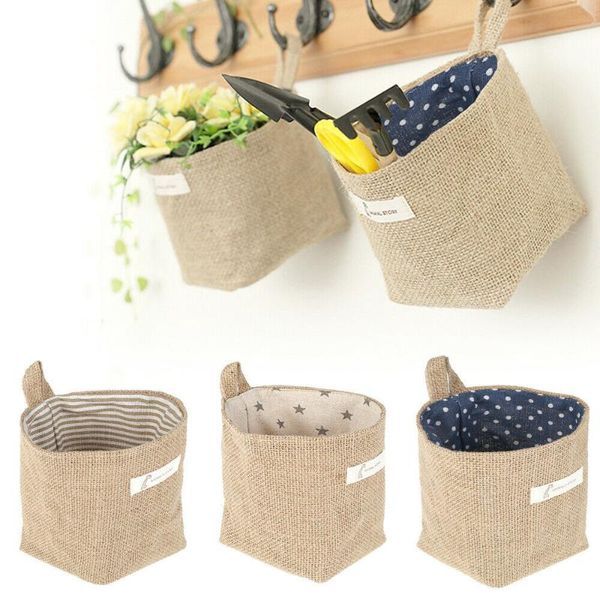 

storage baskets cotton linen deskbasket hanging sundries box with handle cosmetic bag home decor