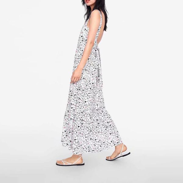 

women summer backless long maxi dress vintage print floral female boho dress casual holiday lady beach dress, Black;gray