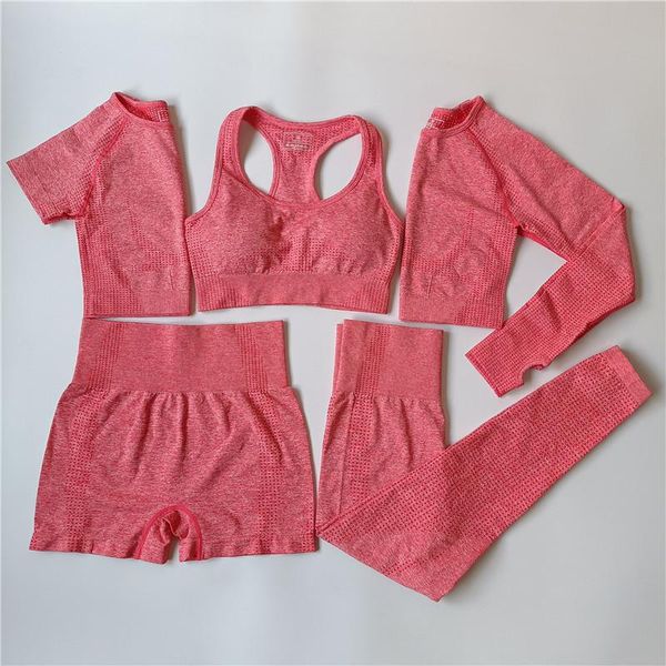 

5 piece set women's cothing 2021 yoga sportswear workout crop running shorts gym bra sports suit, White;red