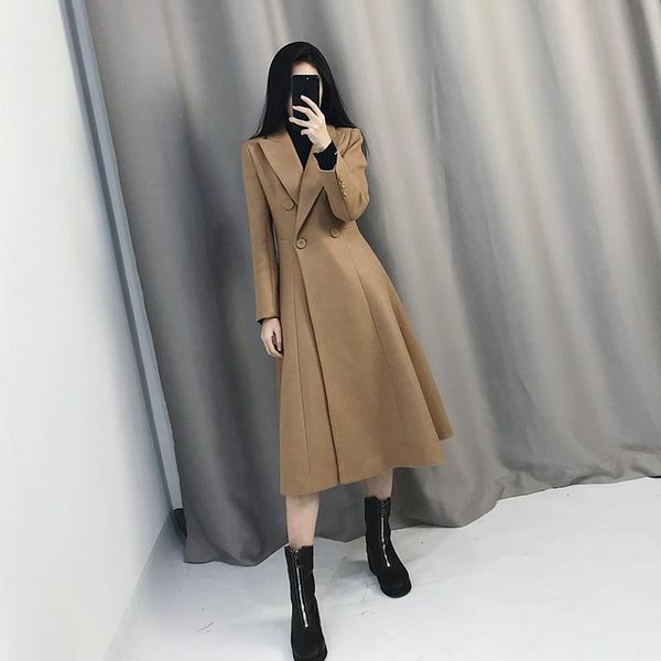 

black tweed coat women's 2021 spring new korean knee length heavy woolen coat