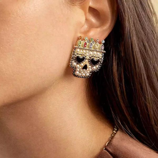 

stud 2021 women's halloween skull earrings party dinner statement fashion accessories, Golden;silver