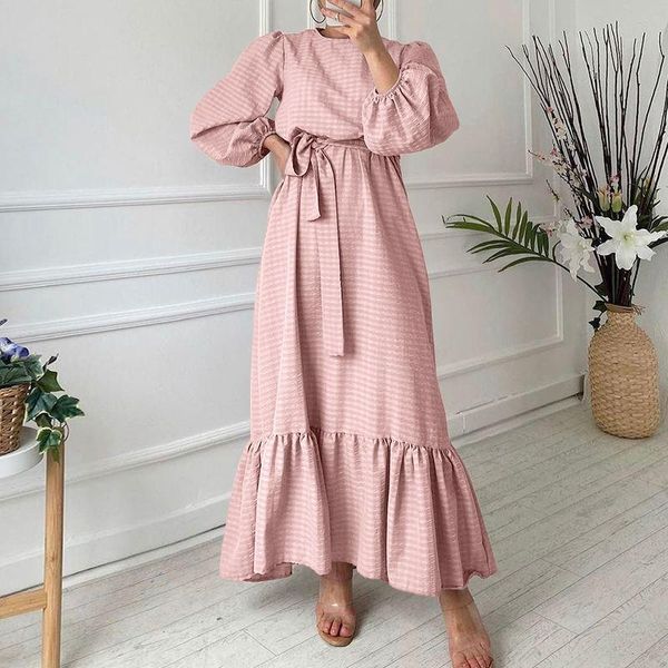 

casual dresses 2022 women's party dress spring ruffle patchwork puff sleeve belted maix vestidos fashion solid oversized sundress, Black;gray