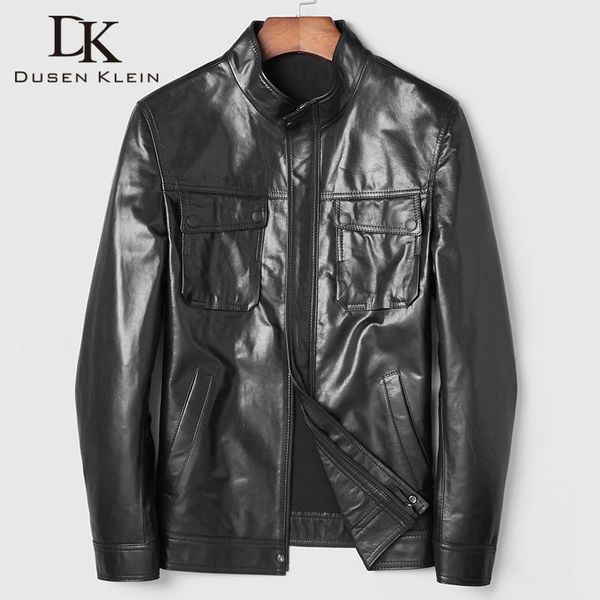 

men's leather & faux genuine dk quality goat clothing casua men formal natural jacket mandarin outwear, Black