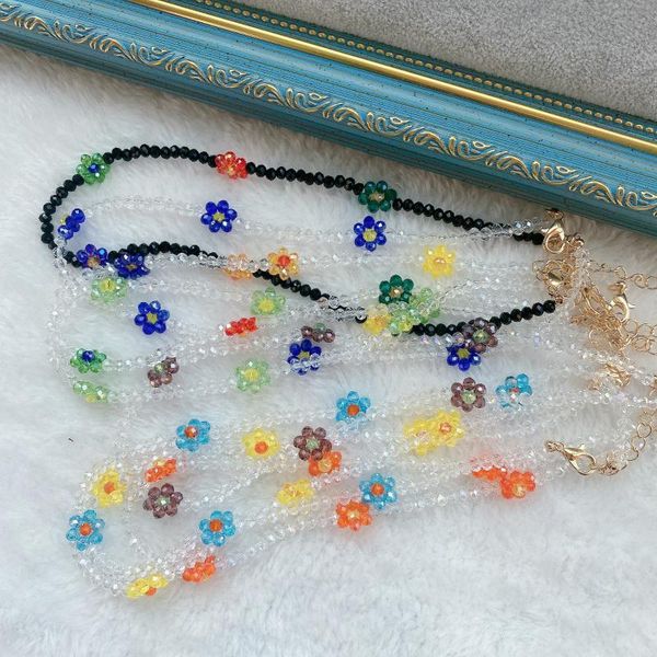 

chokers 2021 women ins colorful flower crystal choker necklace korean fashion wild girl heart jewelry, Golden;silver