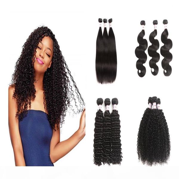 

brazilian virgin human hair bundles weaves body wave straight deep curly water wave 3 bundles peruvian hair bundles natural black color