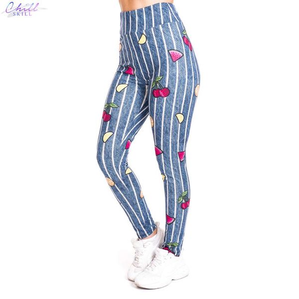 

women's leggings chill skill fruit imitate-jeans print push up fashion pants workout jogging for women athleisure training, Black