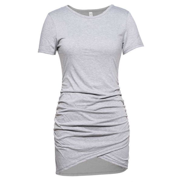 

sleeved dress summer women's short sleeve close waist hip skirt irregular drs, Black;gray