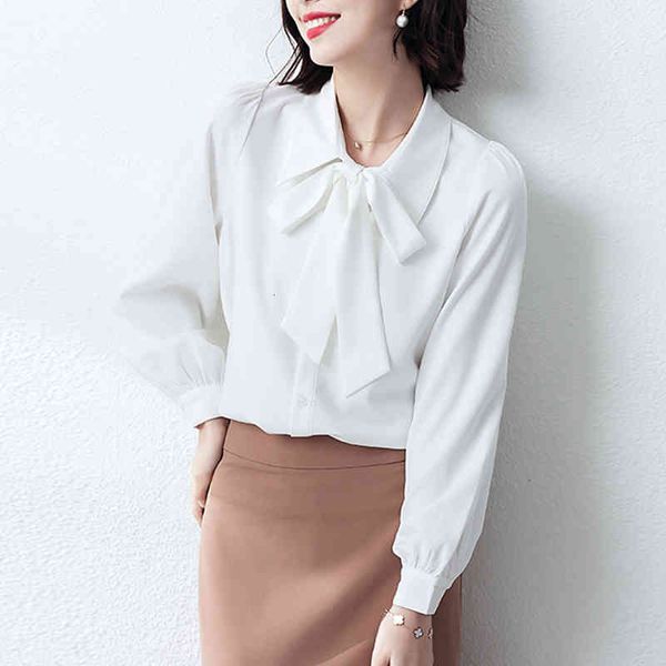 

women's blouses & shirts outono feminino e blusas de manga comprida camisa larga moda solta coreana gola com laço blusa chiffon fzyz, White
